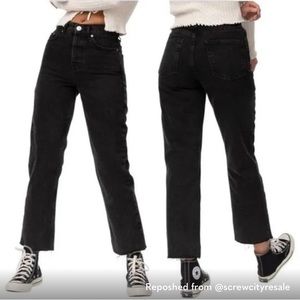 BDG Pax High Waist Raw Hem Straight Leg Denim Jean.